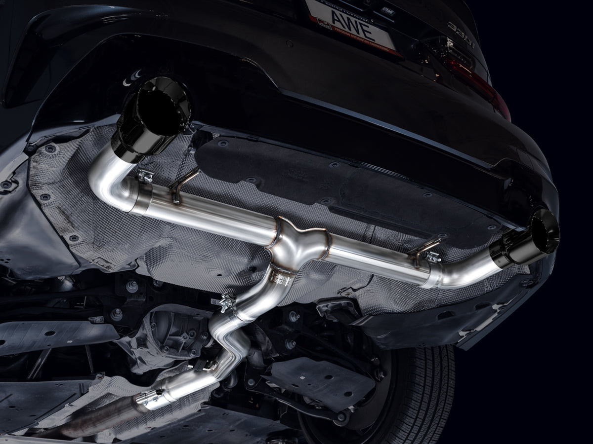 AWE 19-23 BMW 330i / 21-23 BMW 430i Base G2X Track Edition Axle Back Exhaust - Diamond Black - 3020-33429