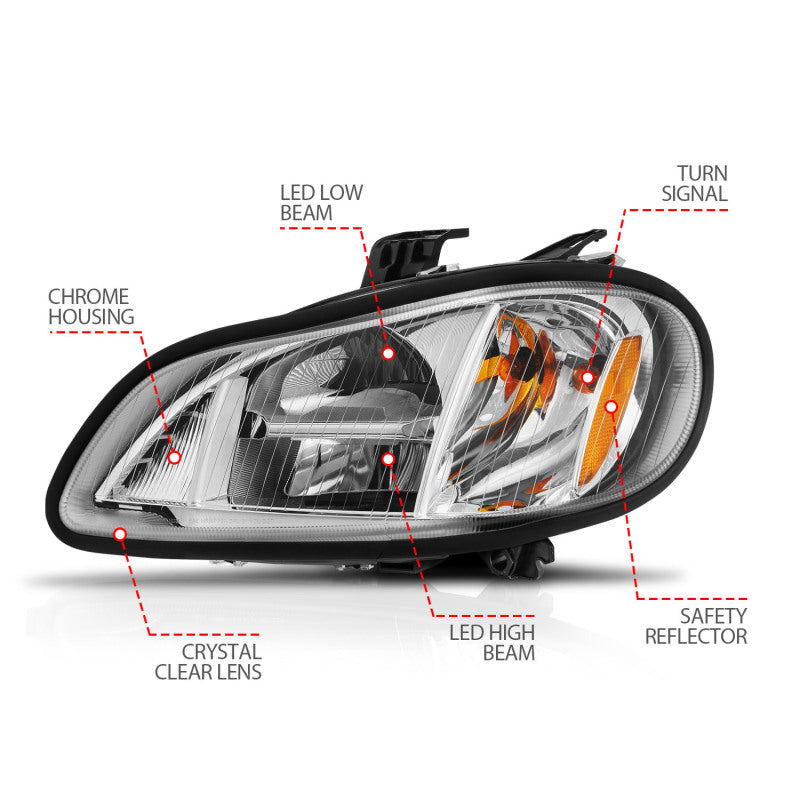 ANZO 2002-2014 Freightliner M2 LED Crystal Headlights Chrome Housing w/ Clear Lens (Pair) - 131031
