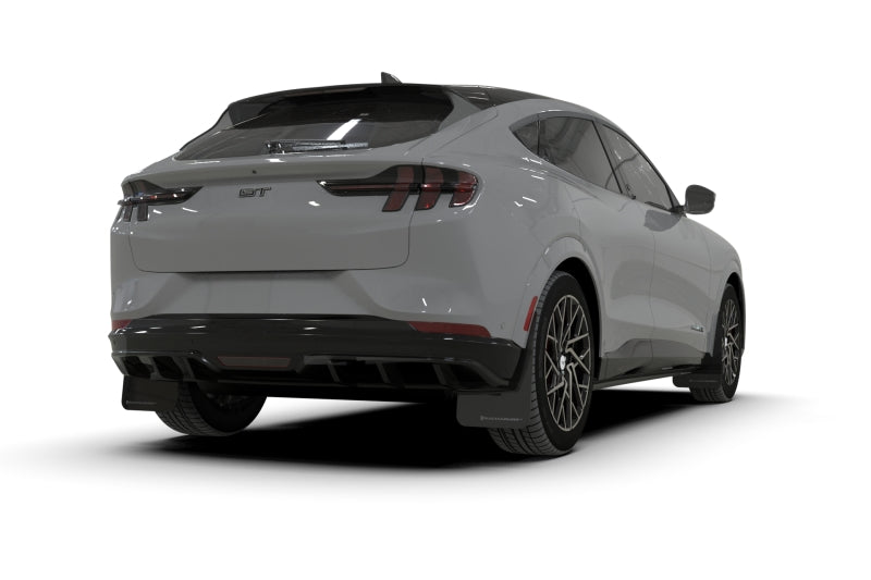 Rally Armor 21-24 Ford Mustang Mach-E/GT/Rally Black UR Mud Flap w/Light Blue Logo - MF96-UR-BLK-NB