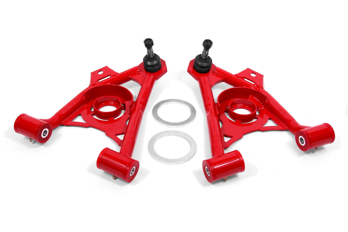 BMR 94-04 Mustang Lower Non-Adj. A-Arms (Poly) w/ Tall Ball Joint / Spring Pocket - Red - AA043R