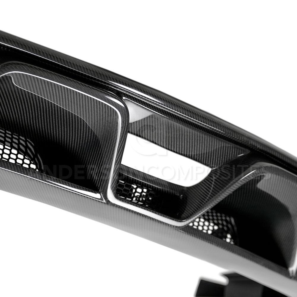 Anderson Composites 15-16 Ford Mustang R-Style Carbon Fiber Rear Valance (for Quad Tip Exhaust) - AC-RL15FDMU-GR