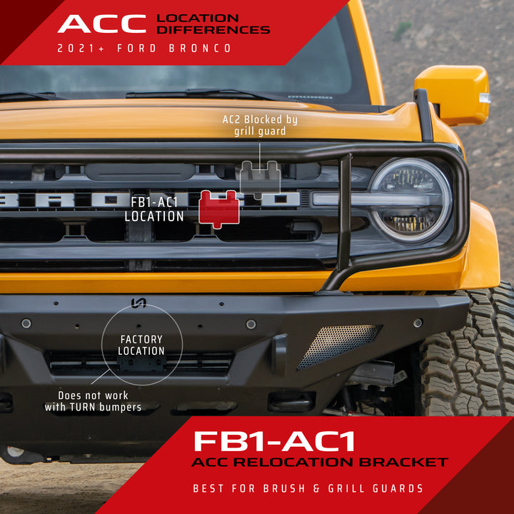 Turn Offroad 2021+ Ford Bronco High Clearance ACC Relocation Bracket - FB1-AC2 for 2021-2026 Ford Bronco - installed view
