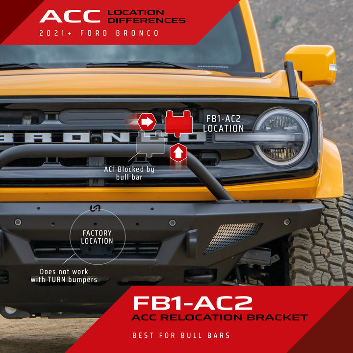 Turn Offroad 2021+ Ford Bronco ACC Relocation Bracket for Brush & Grill Guards - FB1-AC1 for 2021-2026 Ford Bronco - alternat