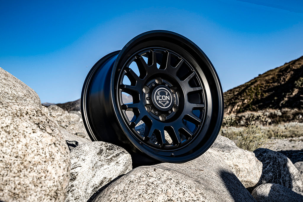 ICON Anza 17x8.5 5x5 -6mm Offset 4.5in BS 71.5mm Hub Bore Satin Black Wheel - 8217857345SB