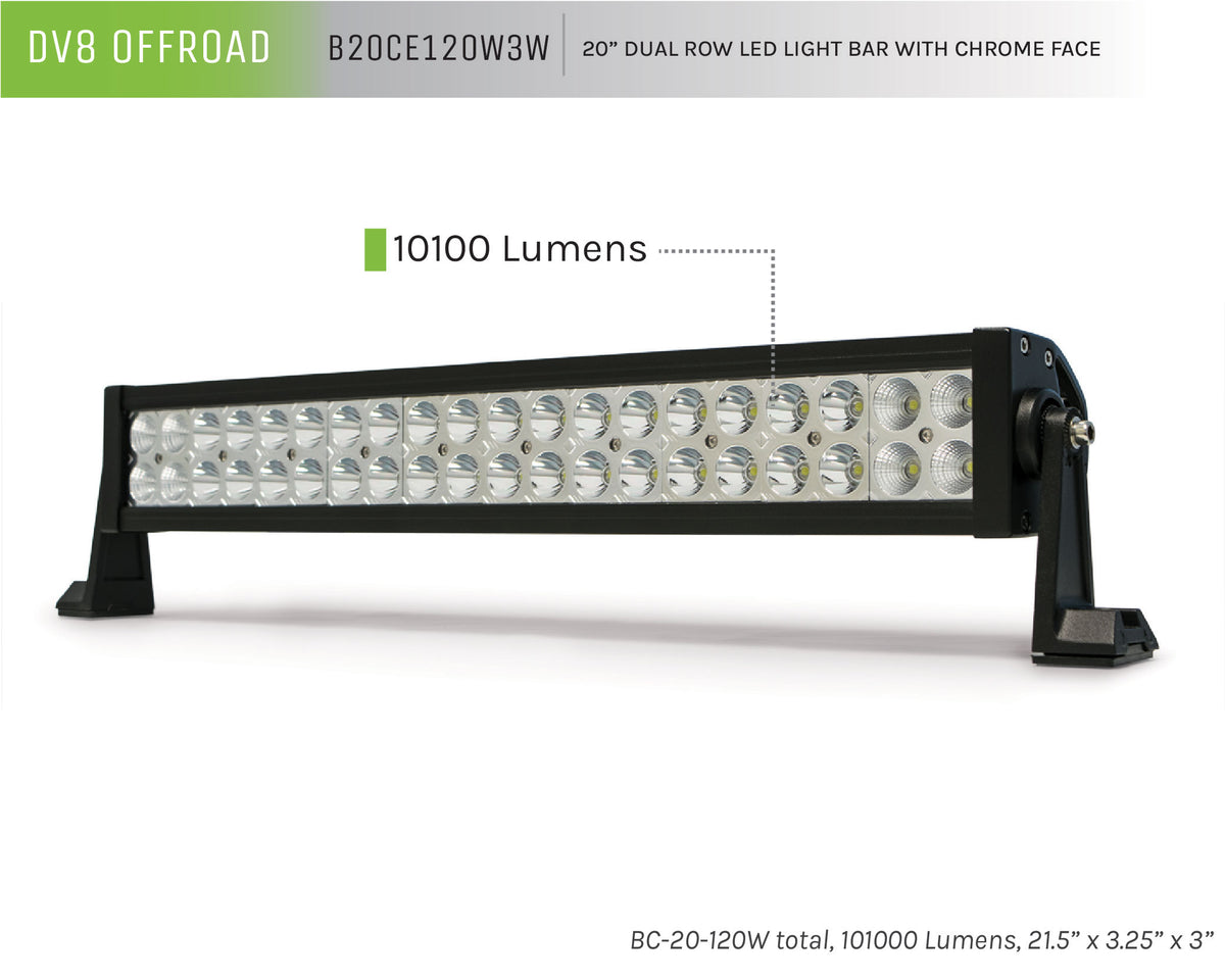 DV8 Offroad - 20 in. Dual Row LED Light Bar; Chrome Face - B20CE120W3W