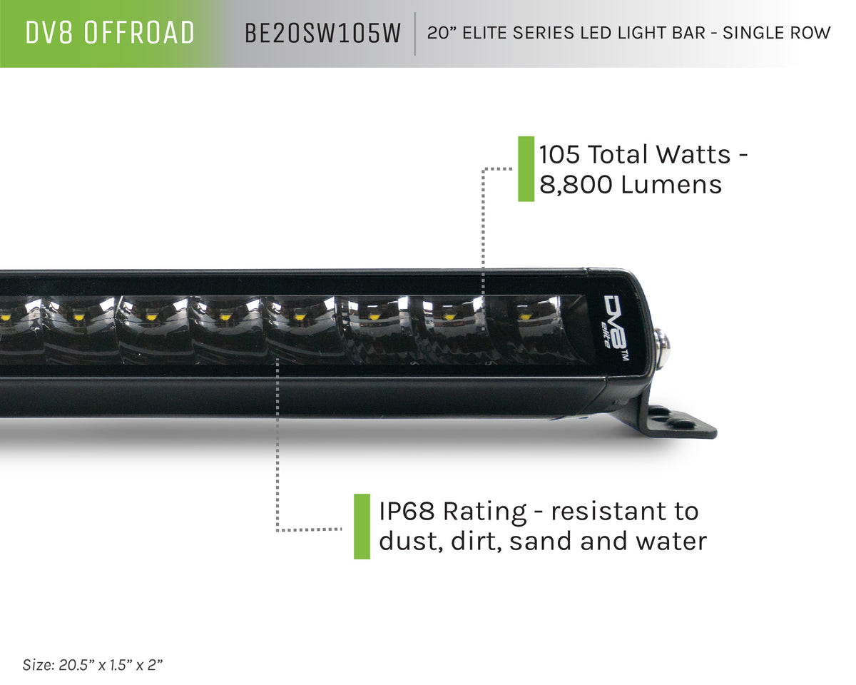 DV8 Offroad - Universal 20in. Single Row LED Light Bar w/ Flood/spot Combo Pattern/side Mounts - BE20SW105W