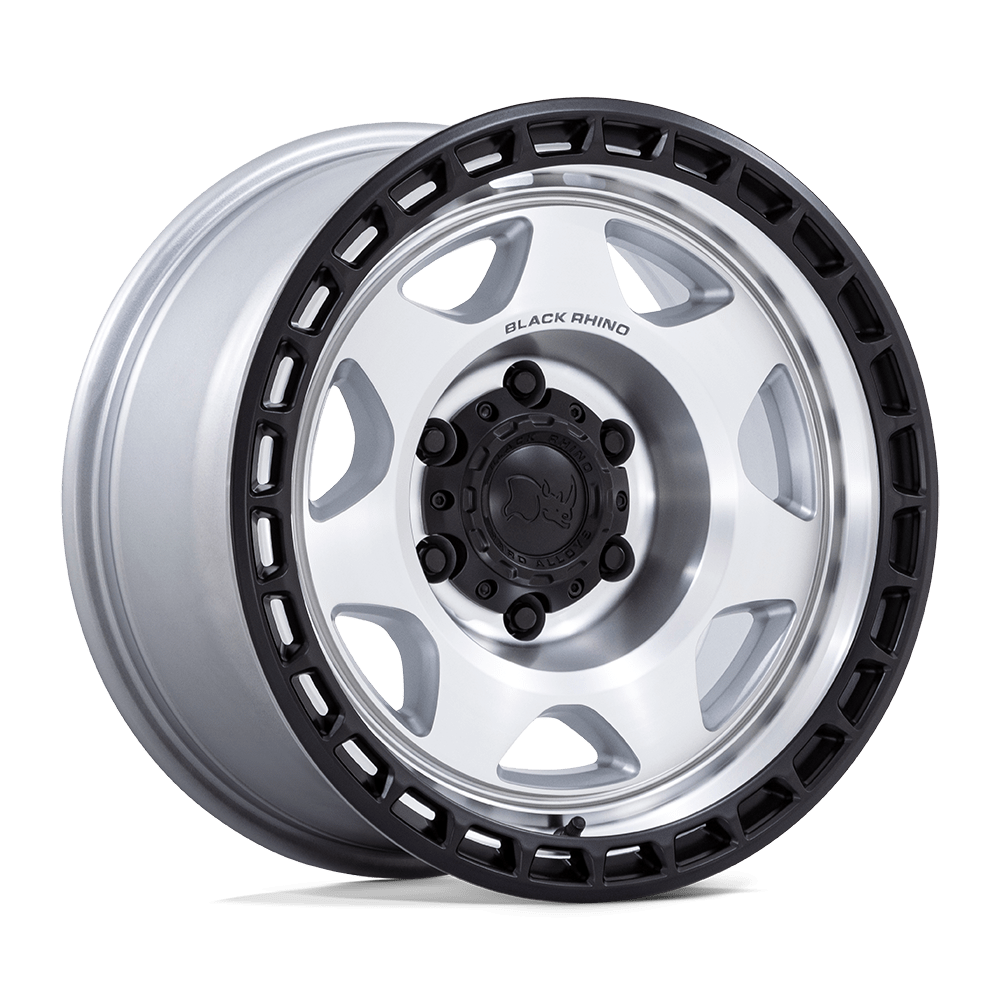 Black Rhino Hard Alloys Br018 Voyager 17X8.5 6X139.7 +0MM Silver Machined W/ M-Black Lip