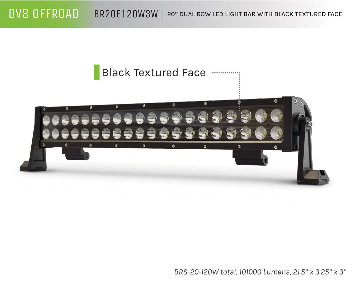 DV8 Offroad - 20 in. Dual Row LED Light Bar; Black Face - BR20E120W3W