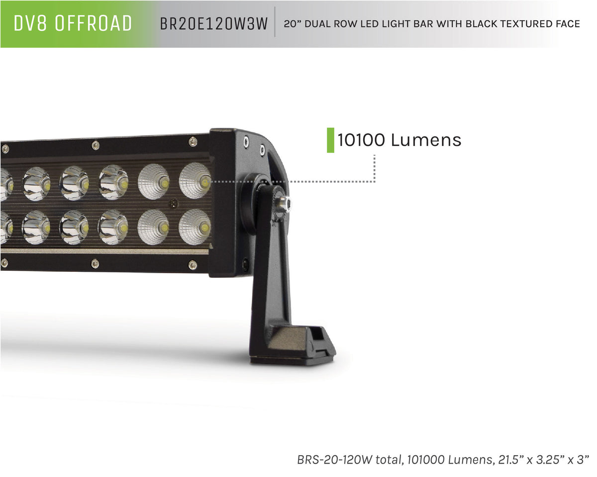 DV8 Offroad - 20 in. Dual Row LED Light Bar; Black Face - BR20E120W3W