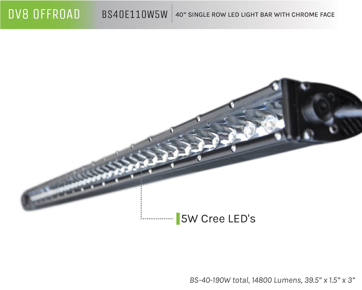 DV8 Offroad - 40 in. Single Row LED Light Bar; Chrome Face - BS40E110W5W