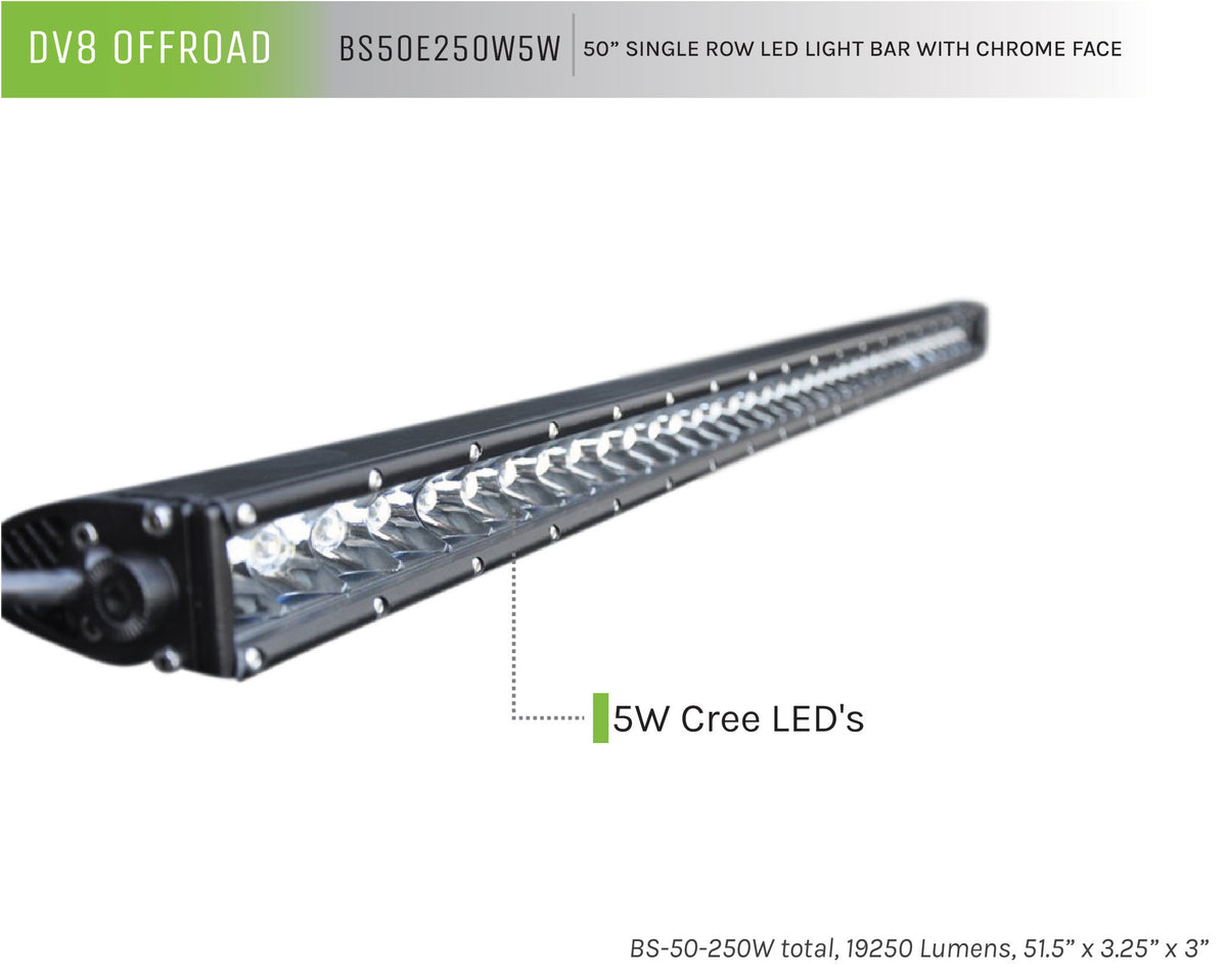 DV8 Offroad - 50 in. Single Row LED Light Bar; Chrome Face - BS50E250W5W