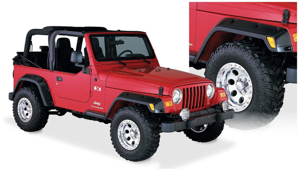 Bushwacker 97-06 Jeep TJ Pocket Style Flares 4pc - Black - 10917-07 for 1997-2006 Jeep Wrangler - front view