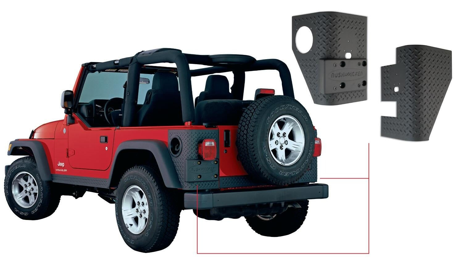 Bushwacker 97-06 Jeep Wrangler Trail Armor Rear Corners - Black - 14004 for 1997-2006 Jeep Wrangler - front view