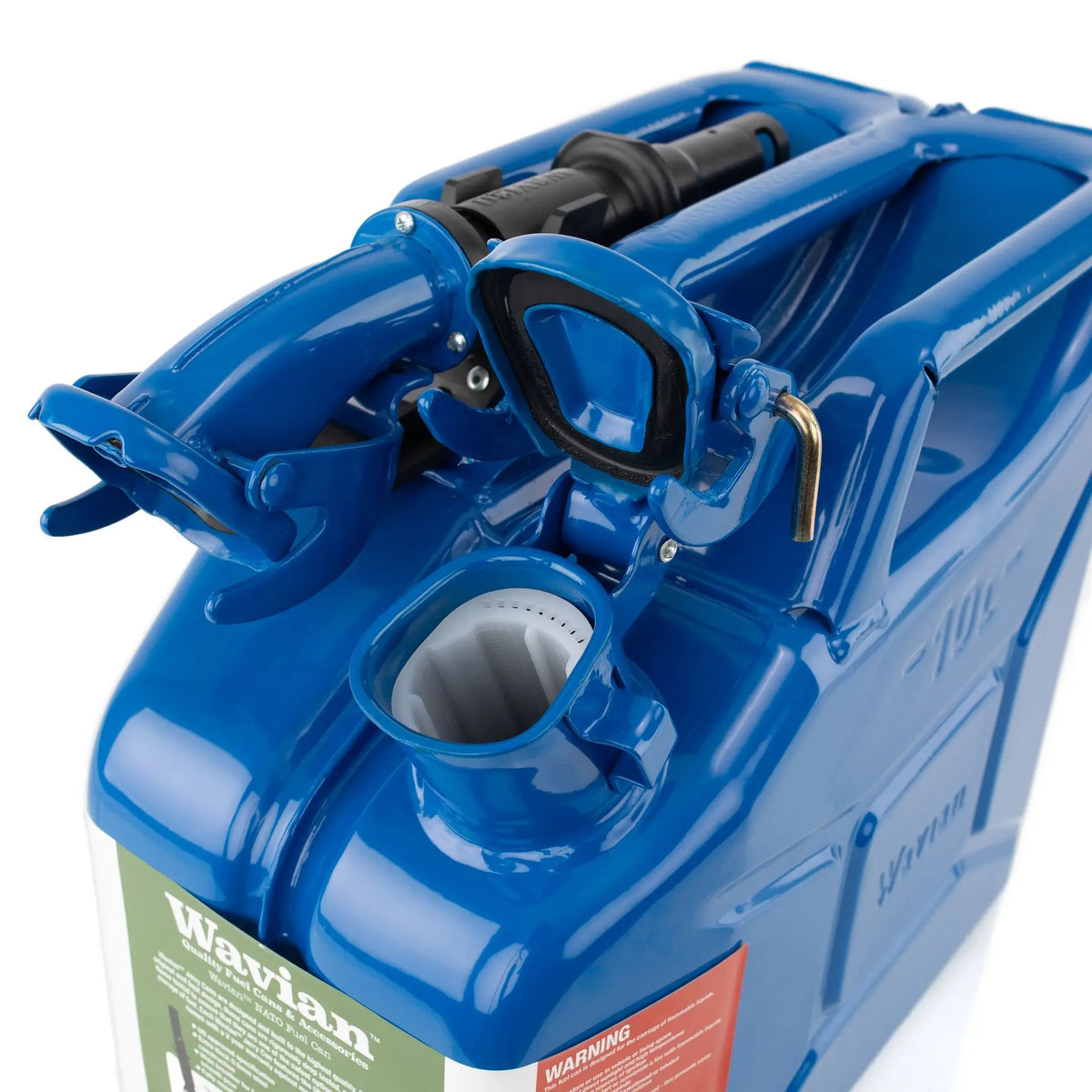 Wavian Blue 10 litre steel jerry can 3023 — spout detail