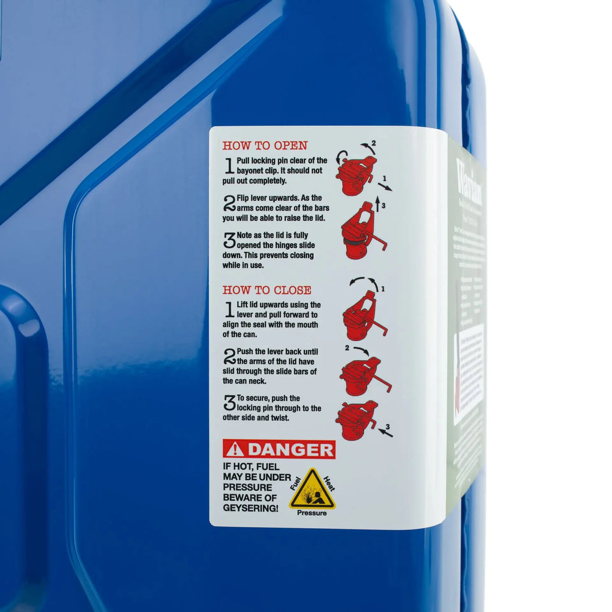 Wavian Blue 10 litre steel jerry can 3023 — label detail