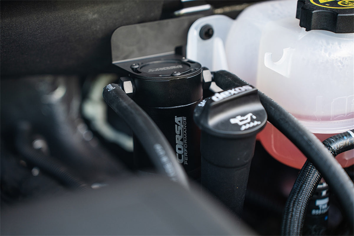 Corsa 19-22 Silverado/Sierra & 21-22 Tahoe/Suburban/Yukon/Denali Aluminum Oil Catch Can w/ Bracket - CC0011