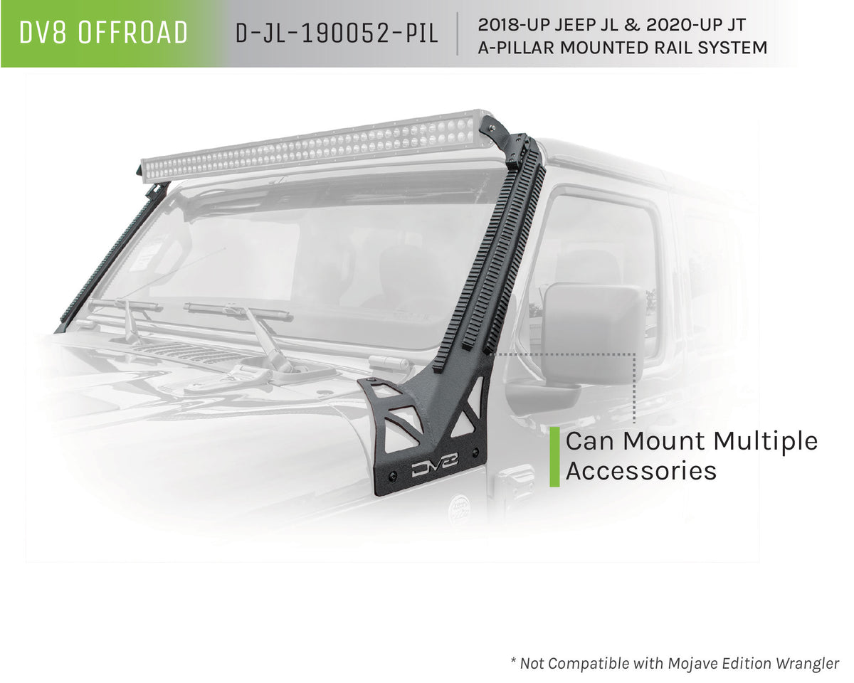 DV8 Offroad - A-Pillar Mounted Rail System - D-JL-190052-PIL