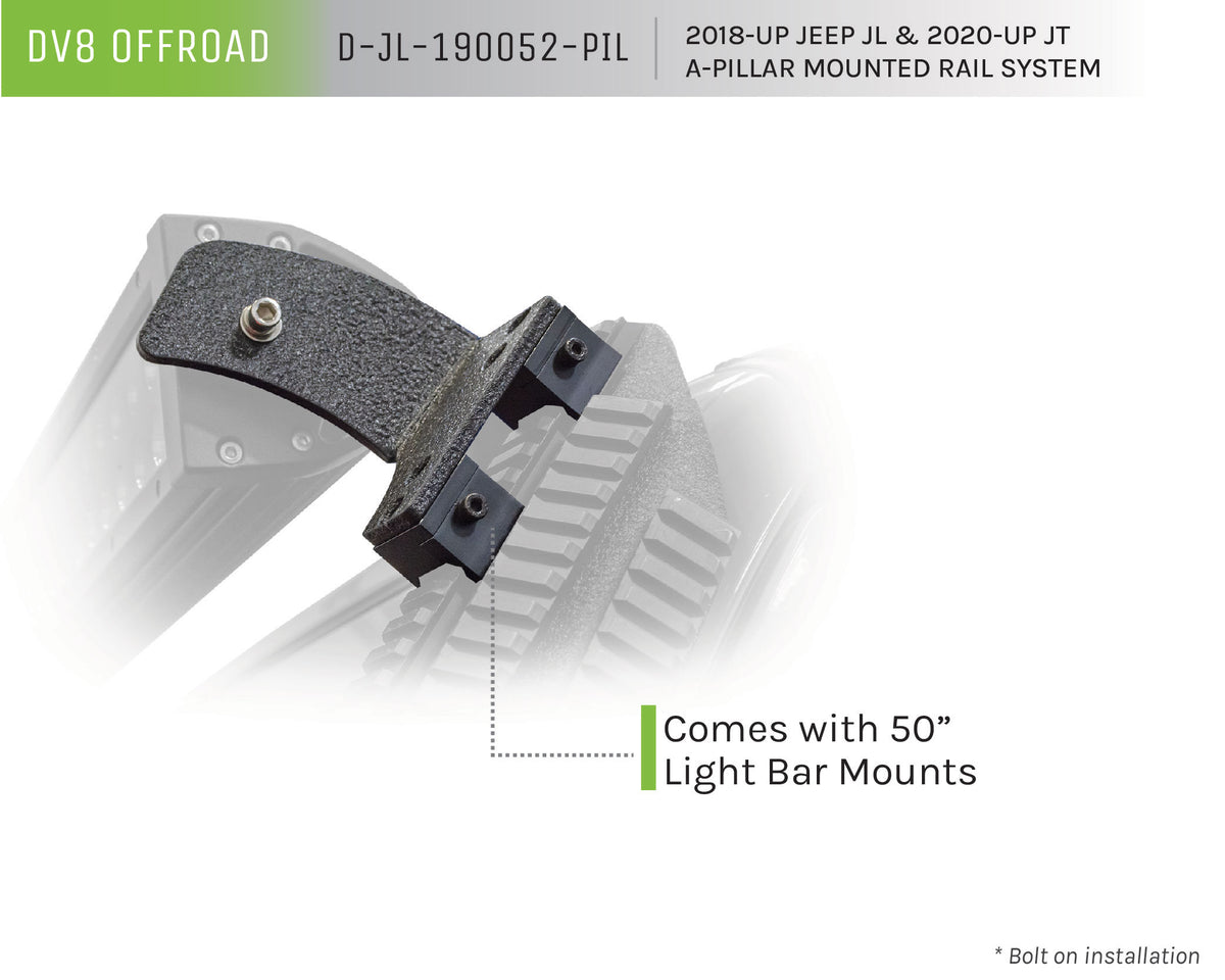 DV8 Offroad - A-Pillar Mounted Rail System - D-JL-190052-PIL