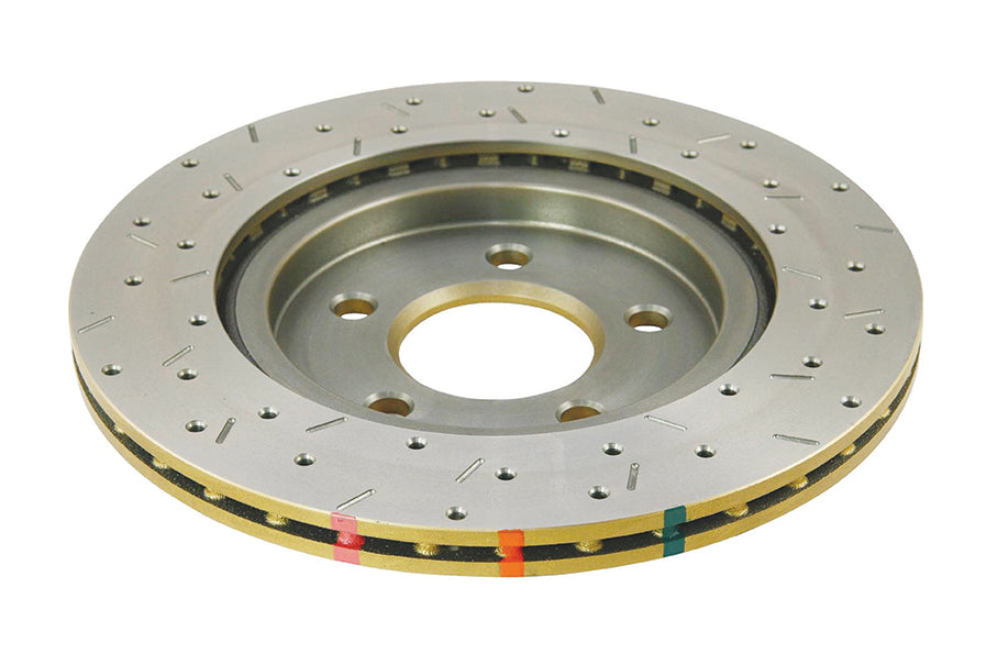 DBA 05-13 Ford Mustang GT/V6 Rear Drilled & Slotted 4000 Series Rotor w/ Gold Hat - DBA42114XS