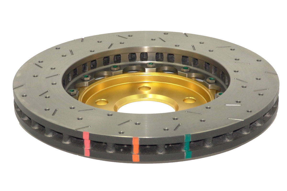 DBA 05-10 Ford Mustang GT / 11-13 V6 Front Drilled & Slotted 5000 Series 2 Piece Rotor w/ Gold Hat - DBA52113GLDXS