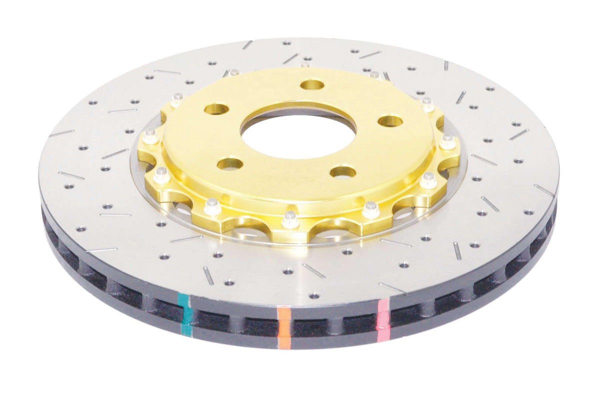 DBA 05-10 Ford Mustang GT / 11-13 V6 Front Drilled & Slotted 5000 Series 2 Piece Rotor w/ Gold Hat - DBA52113GLDXS