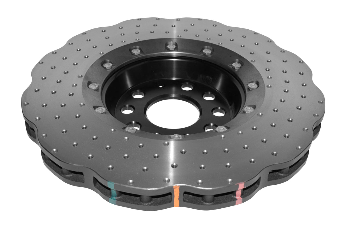 DBA 09-11 Volkswagen CC VR6 3.6L Front 5000 Series 2-Piece Cross Drilled Wavey Rotor w/Black Hat - DBA52808WV2BLKXD