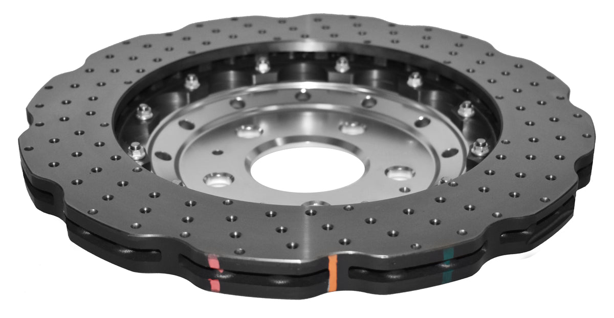 DBA 13-16 Audi RS5 (w/Scalloped edge Iron Discs) Rear 5000 Series Drilled Wavy Rotor w/Silver Hat - DBA52835WSLVXD