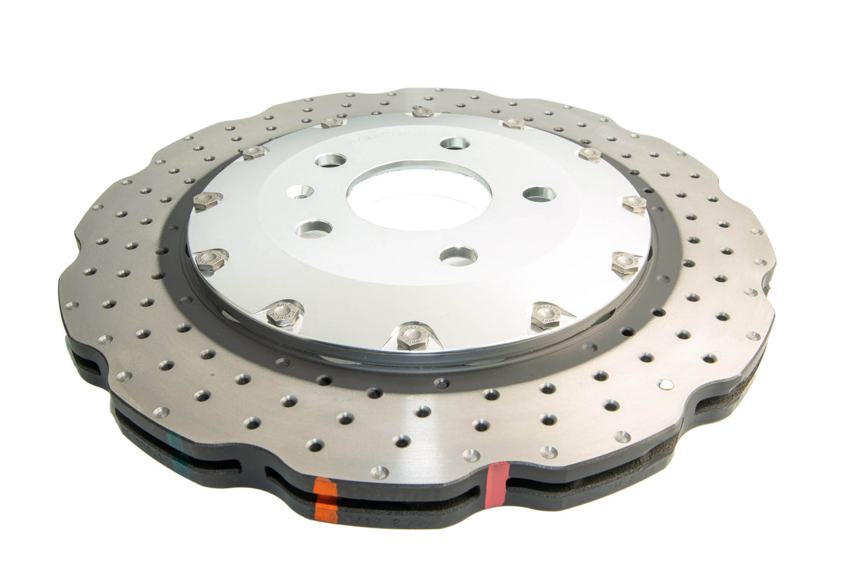 DBA 13-16 Audi RS5 (w/Scalloped edge Iron Discs) Rear 5000 Series Drilled Wavy Rotor w/Silver Hat - DBA52841WSLVXD