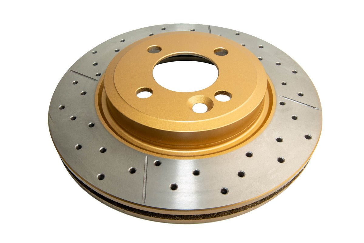DBA 02-06 Mini Cooper Front Street Series Drilled & Slotted Rotor w/Gold Hat - DBA542X