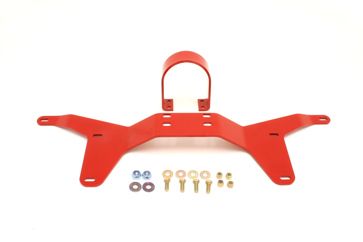 BMR 05-14 S197 Mustang Rear Tunnel Brace w/ Rear Driveshaft Safety Loop - Red - DSL011R