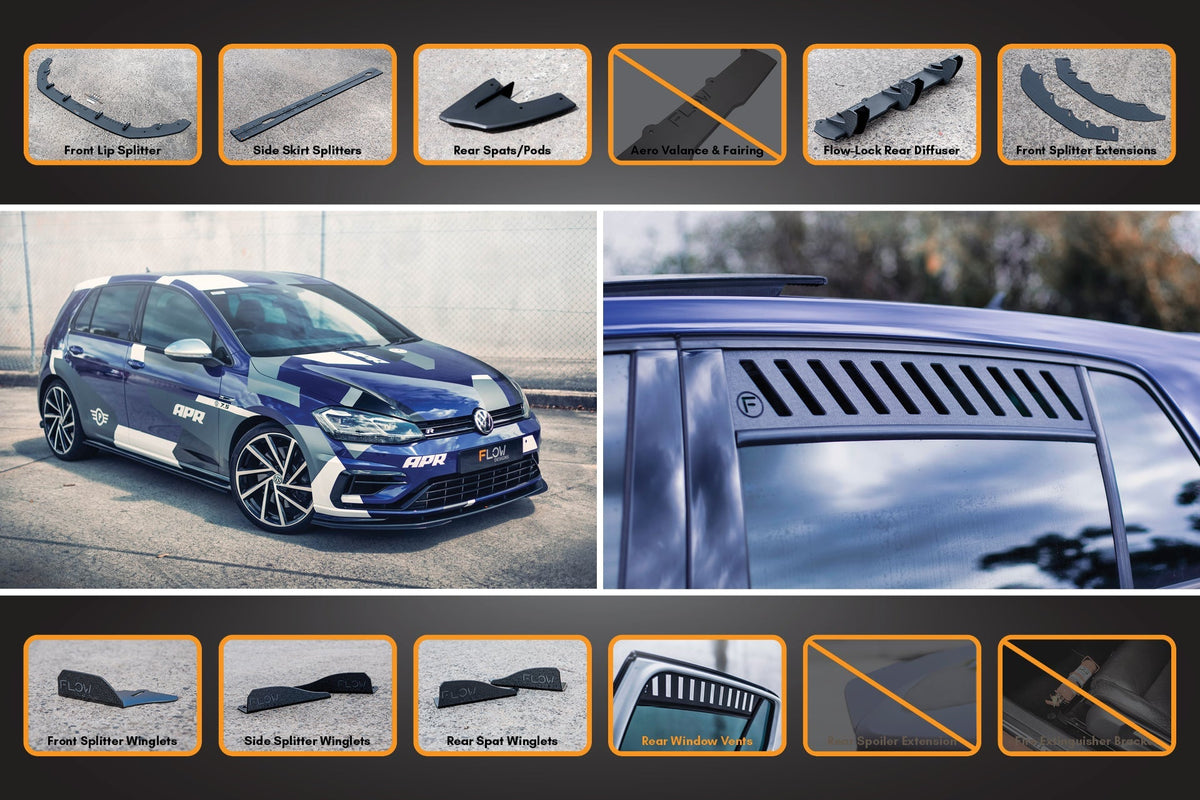 Flow Designs - MK7.5 Golf R Full Lip Splitter Set with Flow-Lock Rear Diffuser