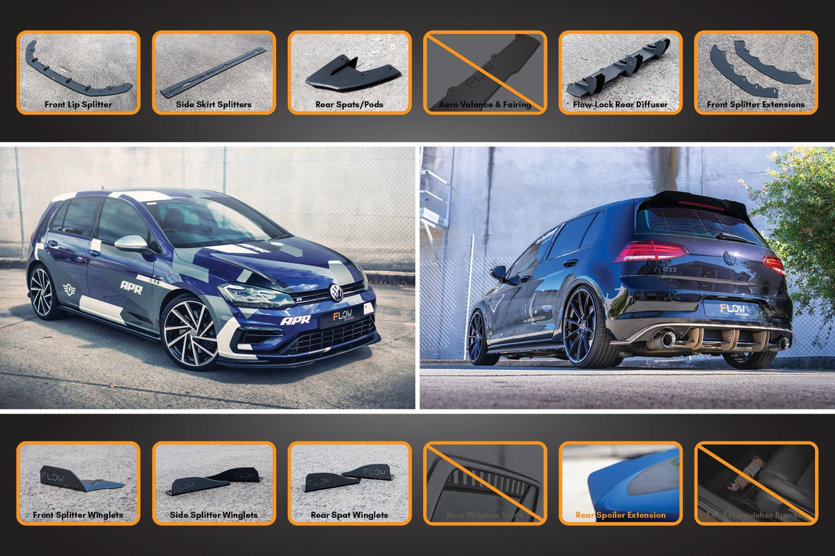 Flow Designs - MK7.5 Golf R Full Lip Splitter Set with Flow-Lock Rear Diffuser
