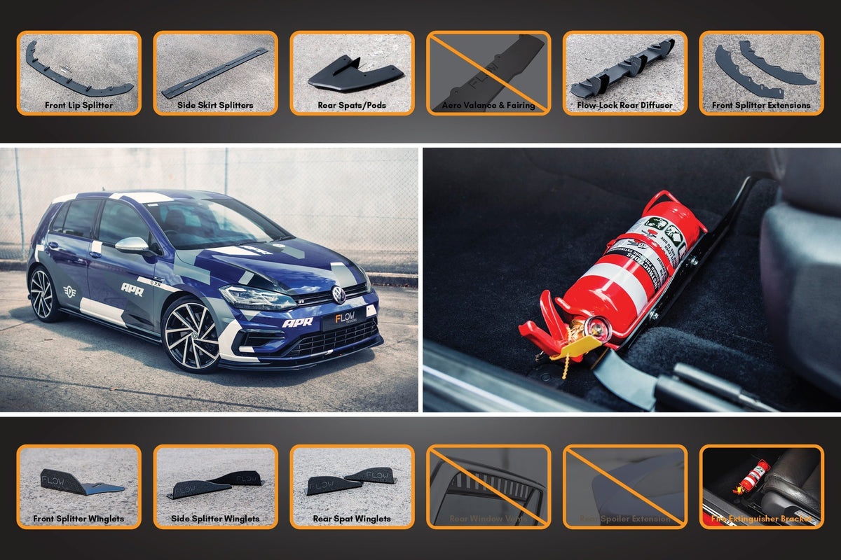 Flow Designs - MK7.5 Golf R Full Lip Splitter Set with Flow-Lock Rear Diffuser