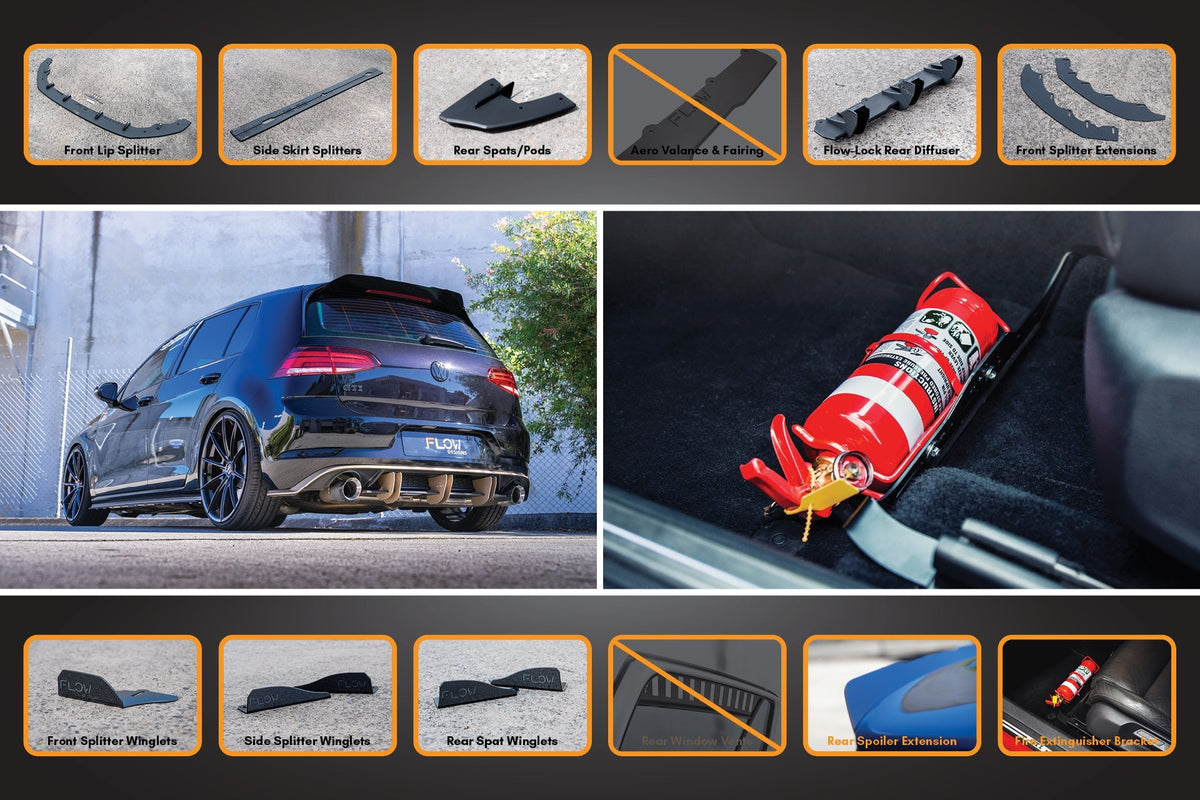 Flow Designs - MK7.5 Golf R Full Lip Splitter Set with Flow-Lock Rear Diffuser