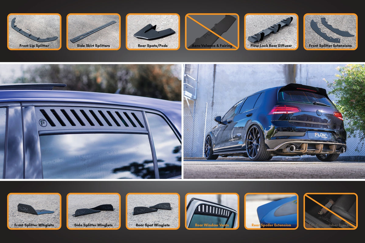 Flow Designs - MK7.5 Golf R Full Lip Splitter Set with Flow-Lock Rear Diffuser