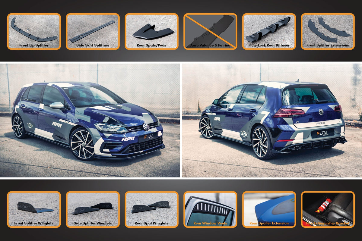 Flow Designs - MK7.5 Golf R Full Lip Splitter Set with Flow-Lock Rear Diffuser