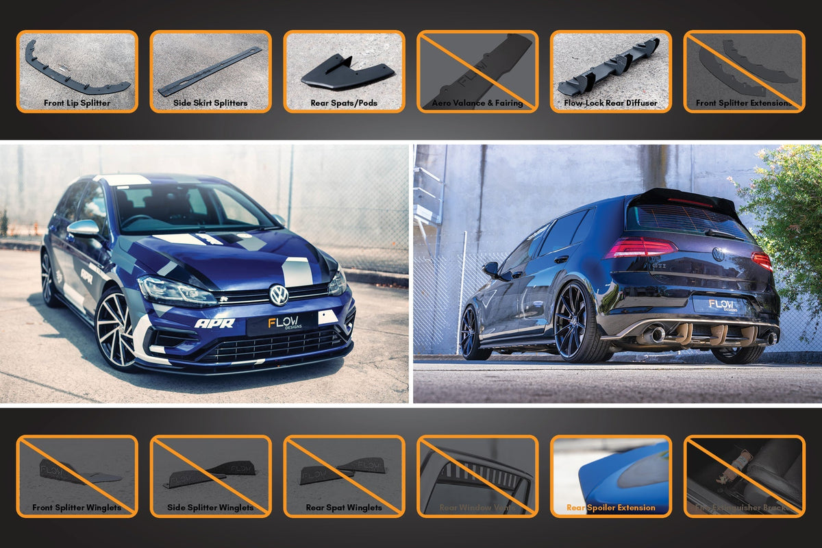 Flow Designs - MK7.5 Golf R Full Lip Splitter Set with Flow-Lock Rear Diffuser