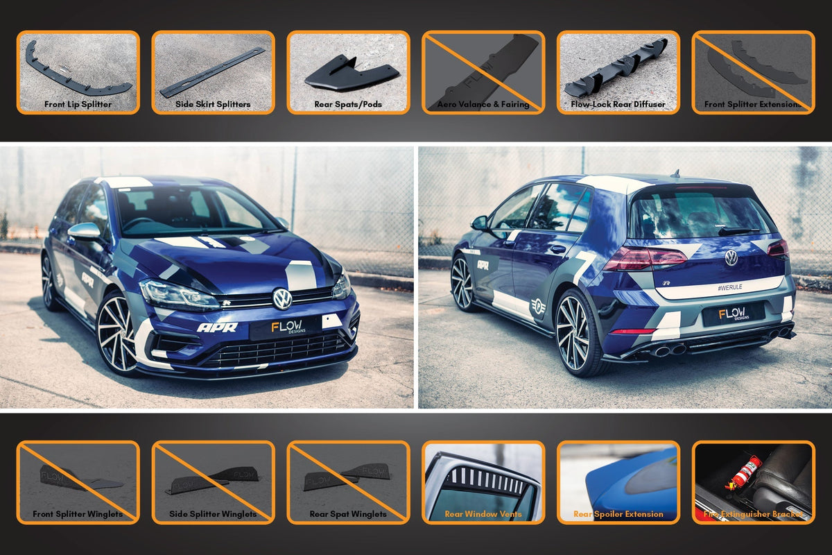 Flow Designs - MK7.5 Golf R Full Lip Splitter Set with Flow-Lock Rear Diffuser