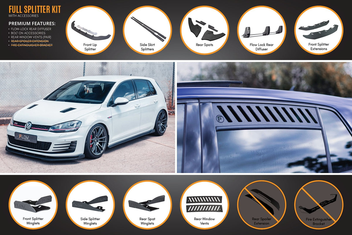 Flow Designs - MK7 Golf GTI Full Lip Splitter Set with Flow-Lock Rear Diffuser