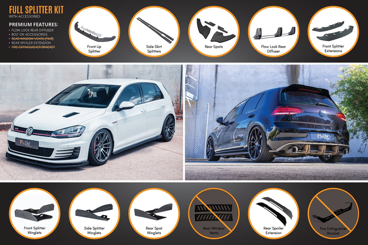 Flow Designs - MK7 Golf GTI Full Lip Splitter Set with Flow-Lock Rear Diffuser
