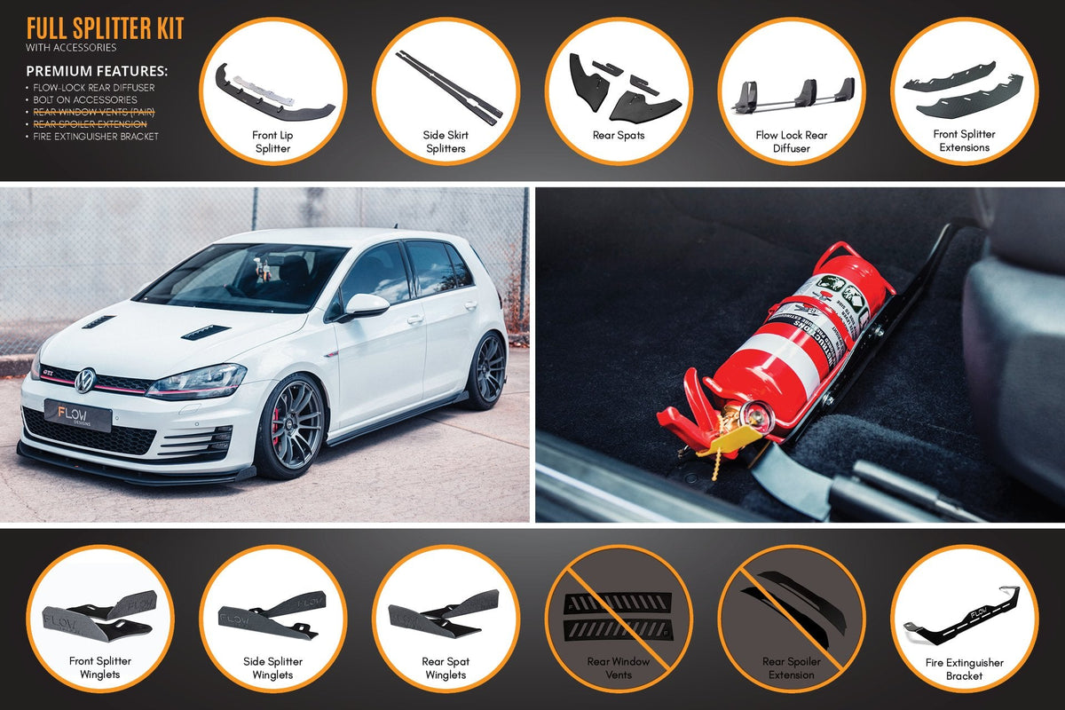 Flow Designs - MK7 Golf GTI Full Lip Splitter Set with Flow-Lock Rear Diffuser