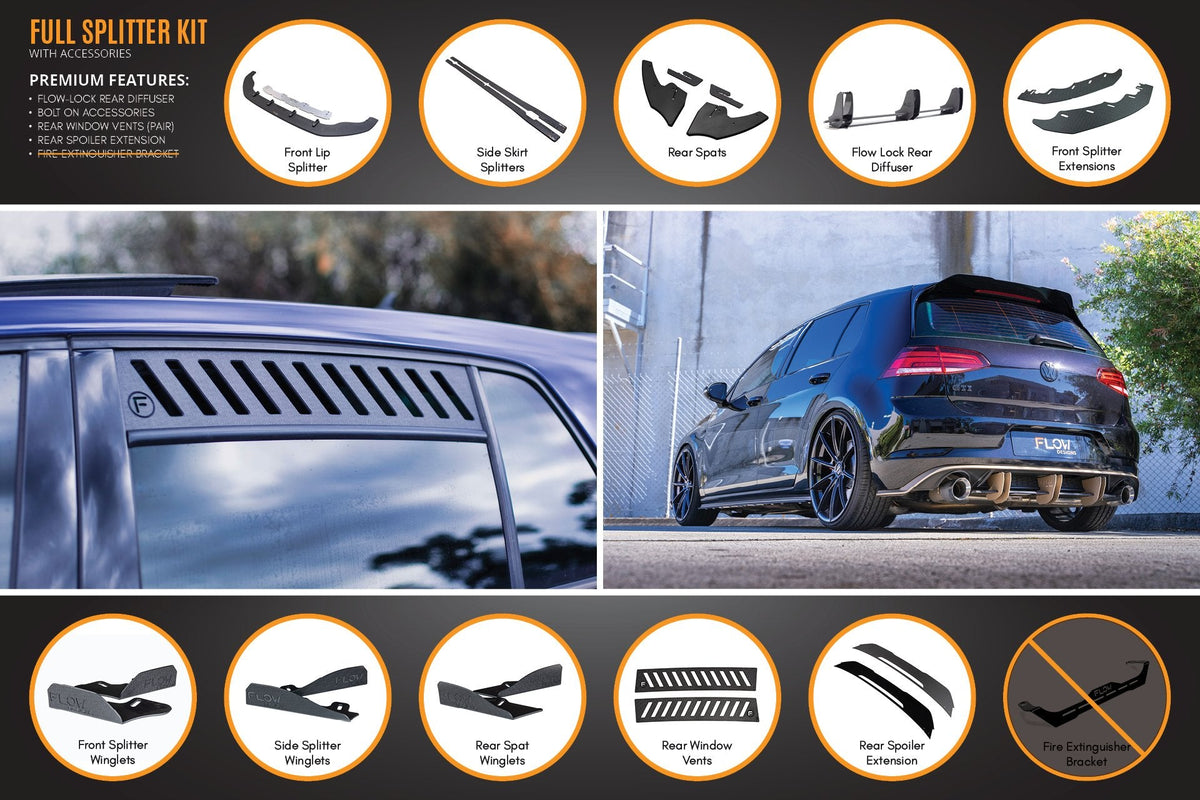Flow Designs - MK7 Golf GTI Full Lip Splitter Set with Flow-Lock Rear Diffuser