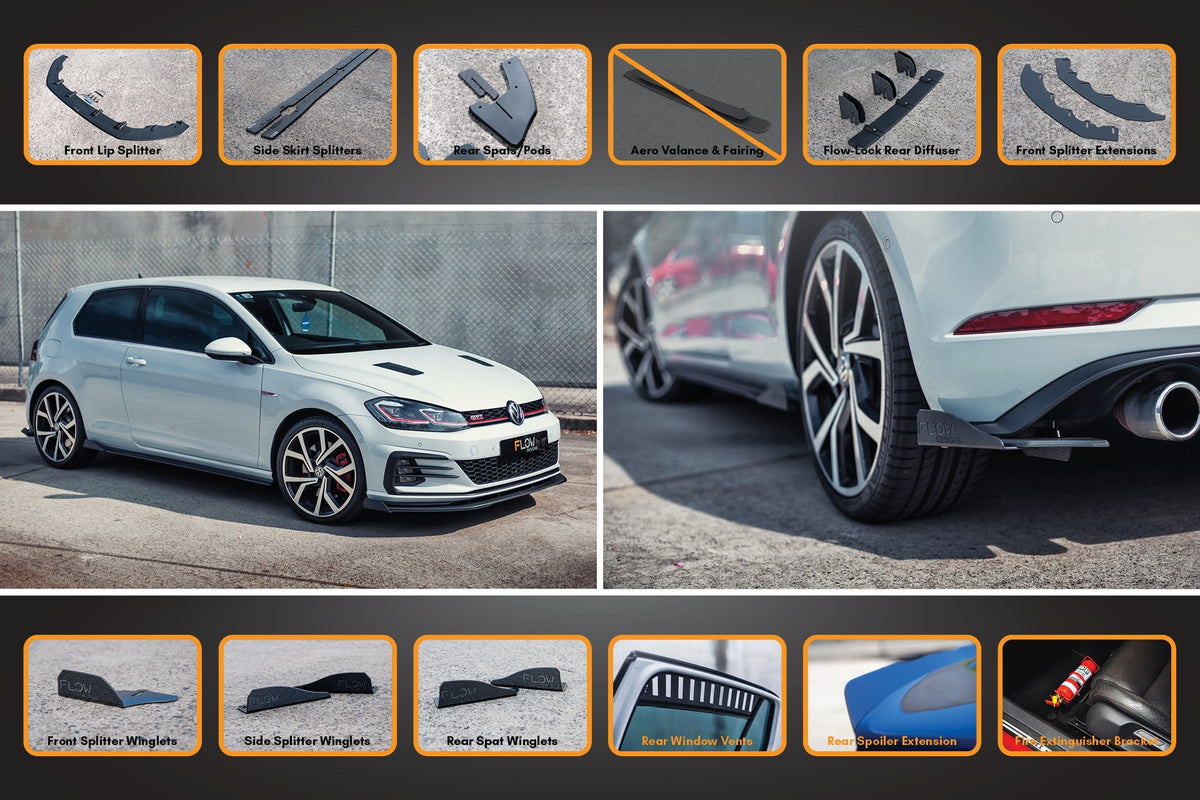Flow Designs - MK7.5 Golf GTI Full Lip Splitter Set with Flow-Lock Rear Diffuser
