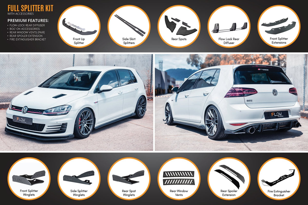Flow Designs - MK7 Golf GTI Full Lip Splitter Set with Flow-Lock Rear Diffuser