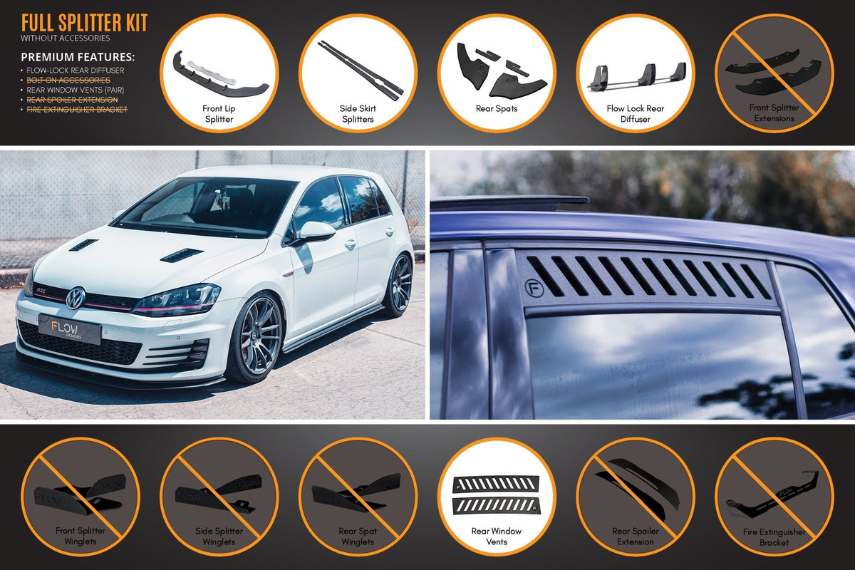 Flow Designs - MK7 Golf GTI Full Lip Splitter Set with Flow-Lock Rear Diffuser