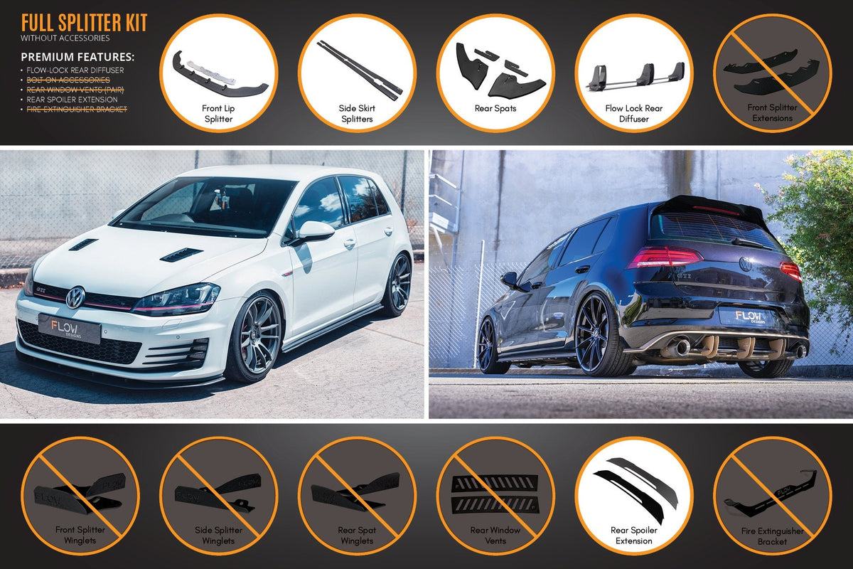 Flow Designs - MK7 Golf GTI Full Lip Splitter Set with Flow-Lock Rear Diffuser