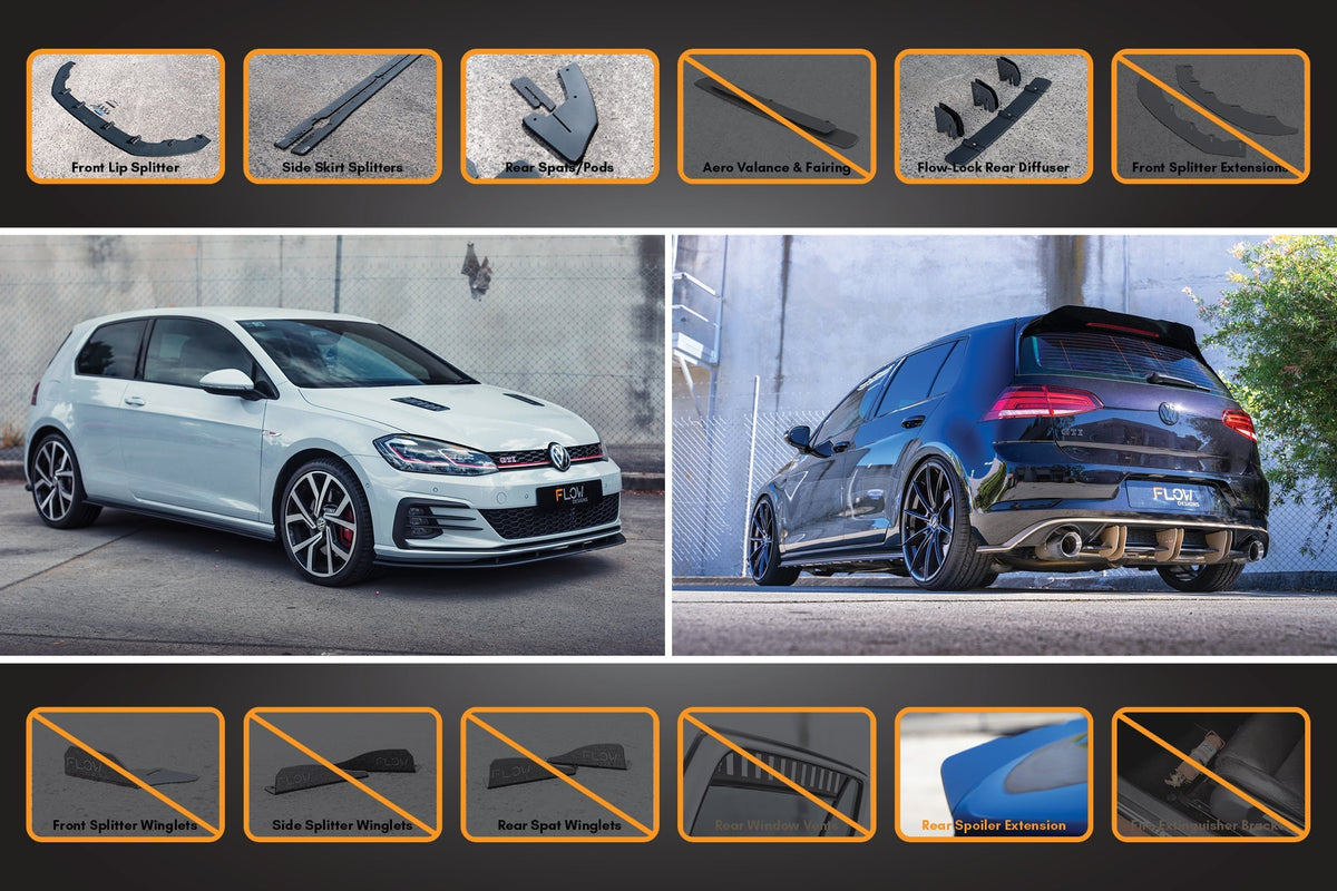 Flow Designs - MK7.5 Golf GTI Full Lip Splitter Set with Flow-Lock Rear Diffuser