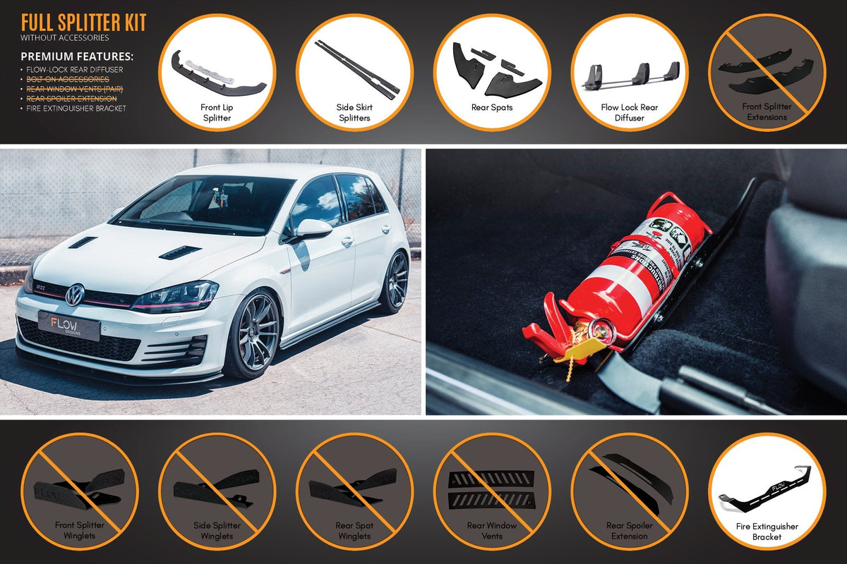 Flow Designs - MK7 Golf GTI Full Lip Splitter Set with Flow-Lock Rear Diffuser