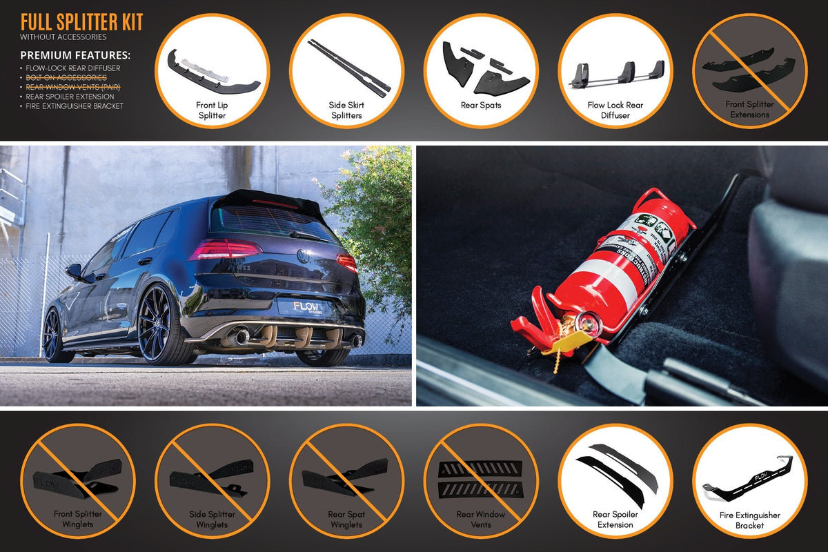 Flow Designs - MK7 Golf GTI Full Lip Splitter Set with Flow-Lock Rear Diffuser