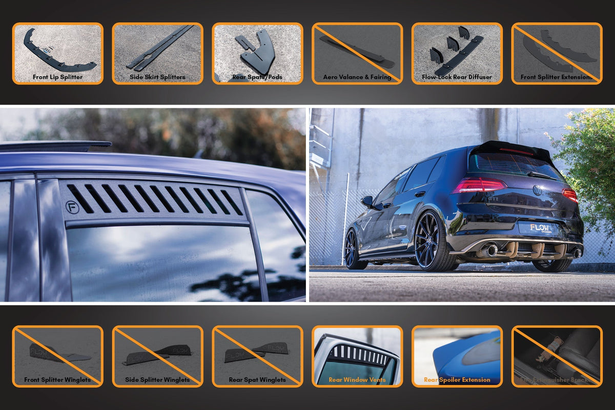 Flow Designs - MK7.5 Golf GTI Full Lip Splitter Set with Flow-Lock Rear Diffuser